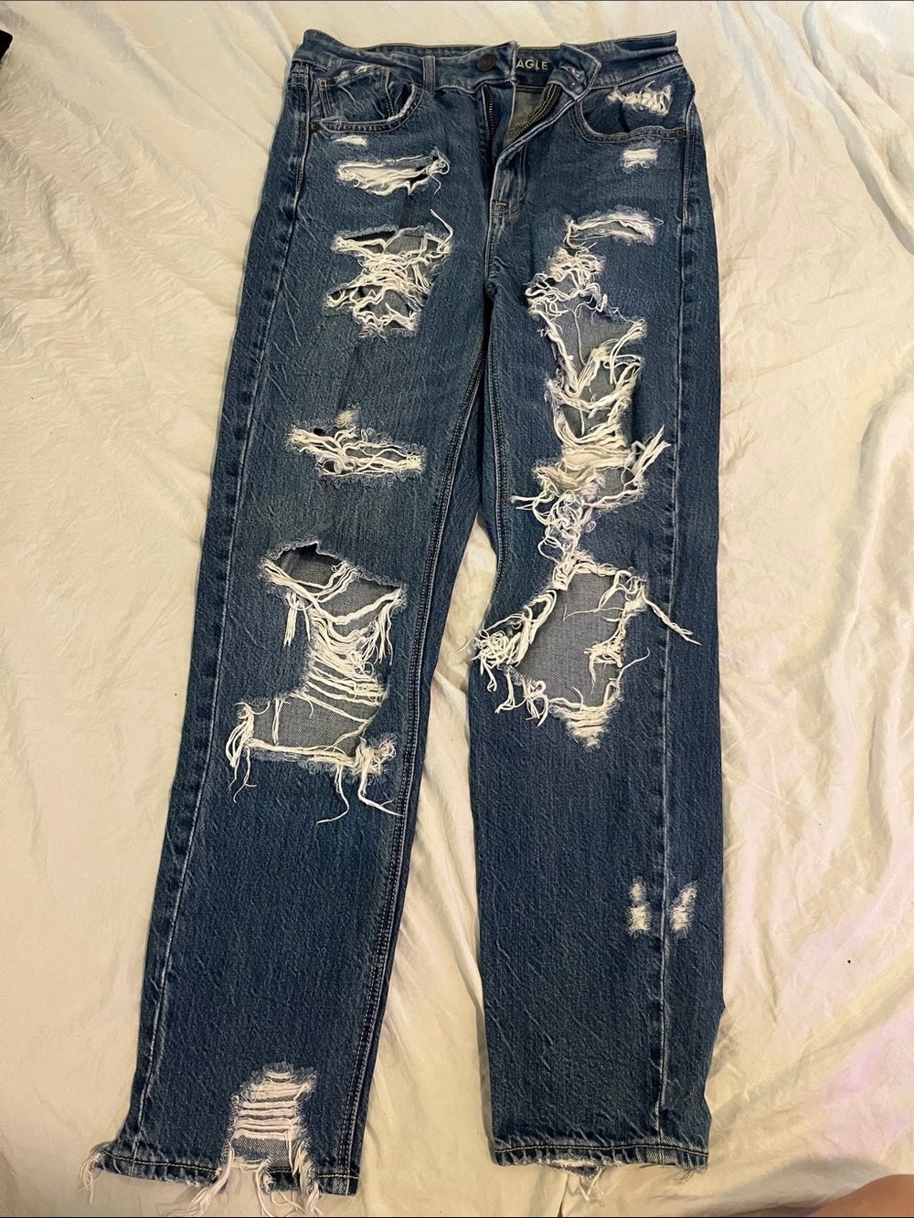 American Eagle Outfitters Distressed Dark Blue Straight Jeans